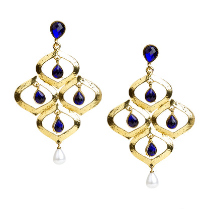 bindhani gold plated blue stone pearl drop earrings for women