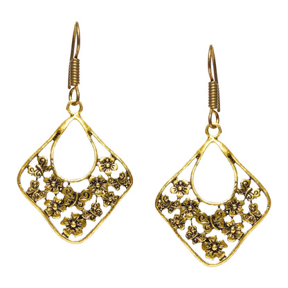 bindhani gold plated butterflies flowers shape oxidised fish hook earrings for women and girls