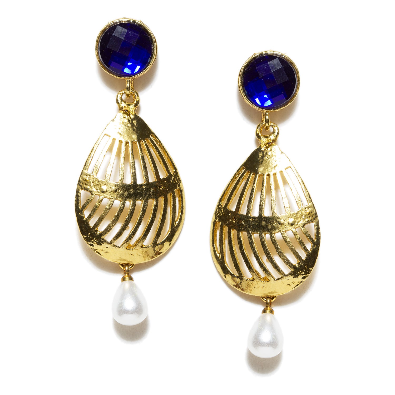 bindhani gold plated drop pearl blue stone dangle earrings for women girls