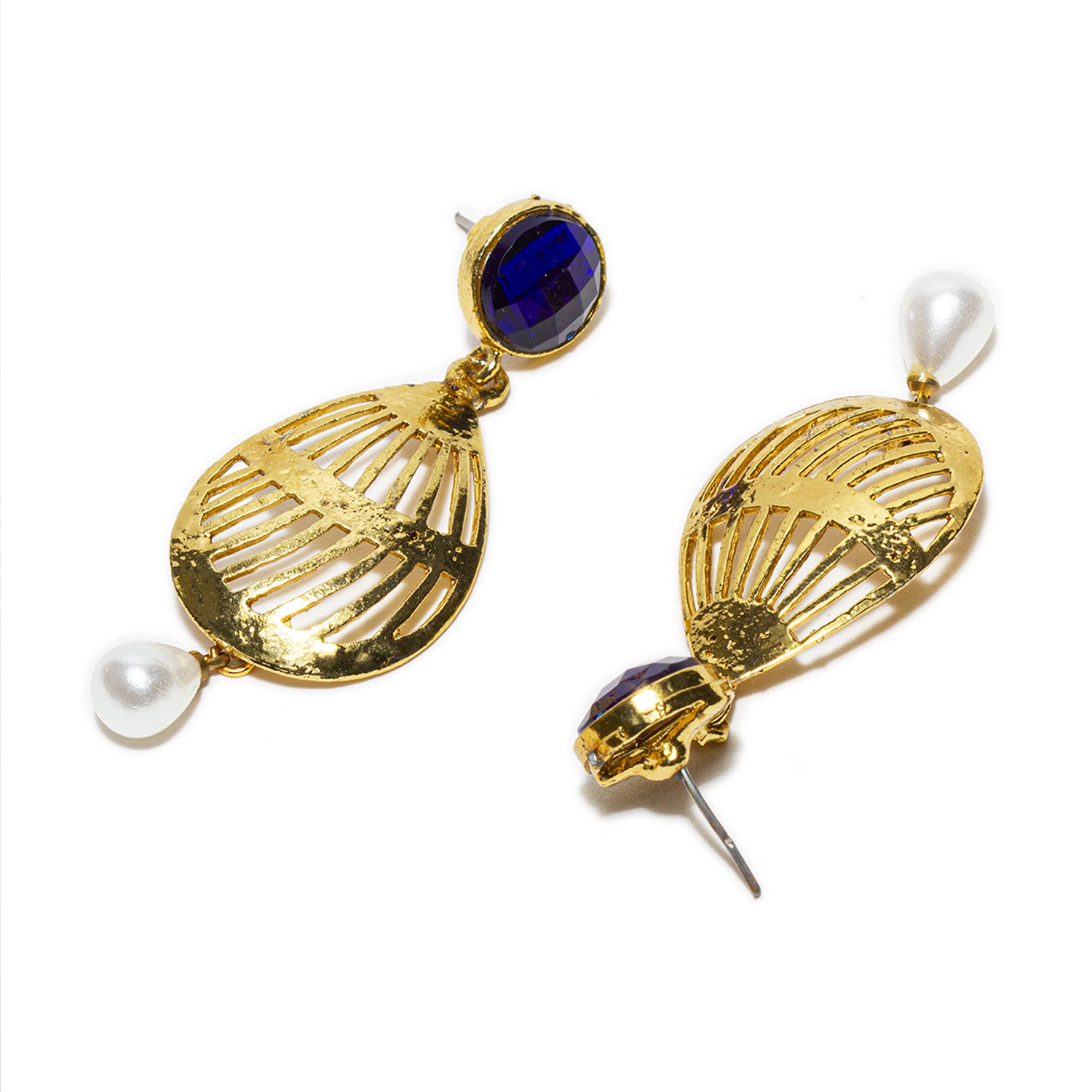 bindhani gold plated drop pearl blue stone dangle earrings for women girls