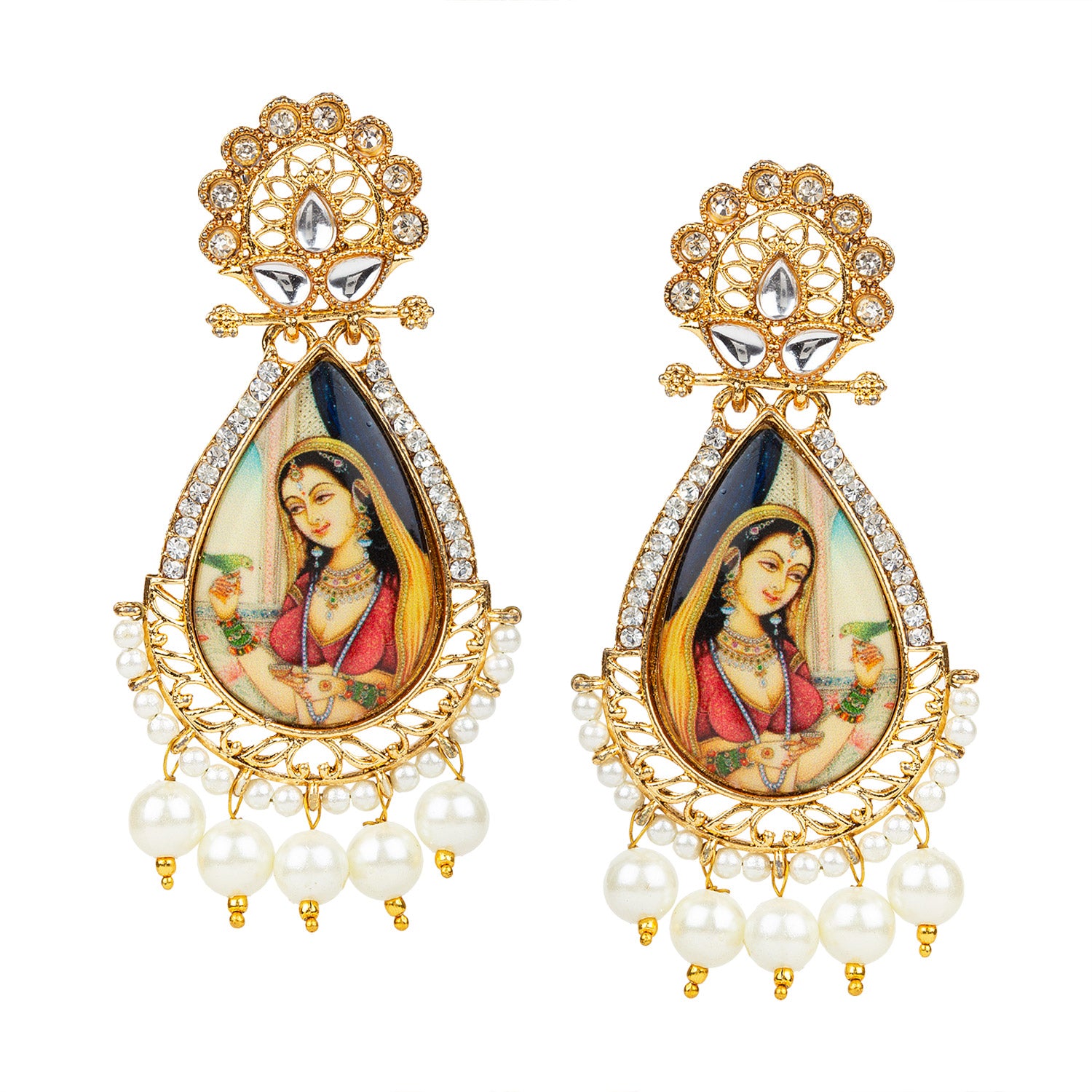 bindhani gold plated drop pearl & kundan stone padmavati earrings for women and girls