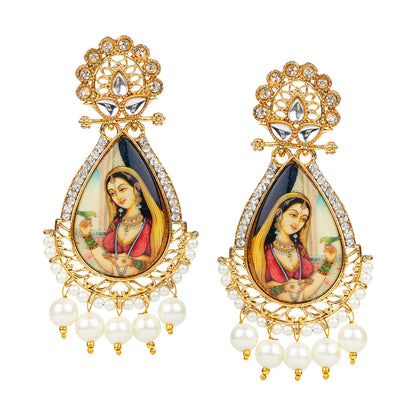 bindhani gold plated drop pearl & kundan stone padmavati earrings for women and girls