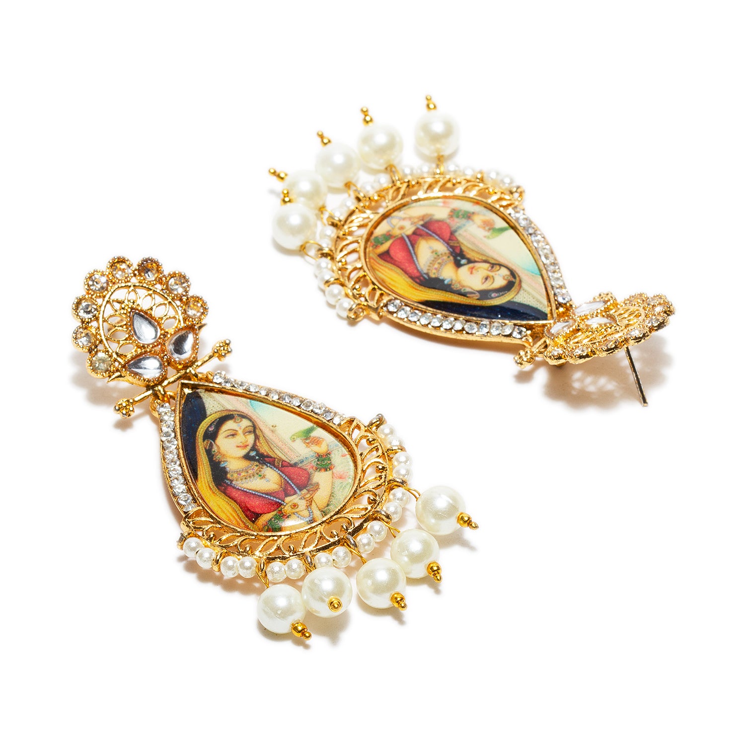 bindhani gold plated drop pearl & kundan stone padmavati earrings for women and girls