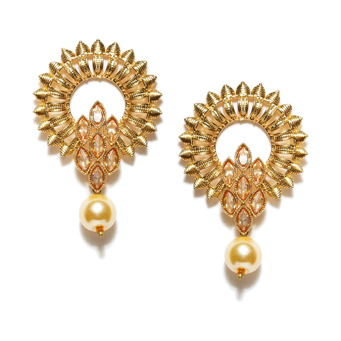 bindhani gold plated drop pearl radiance stone sunflower stud earrings for women girls