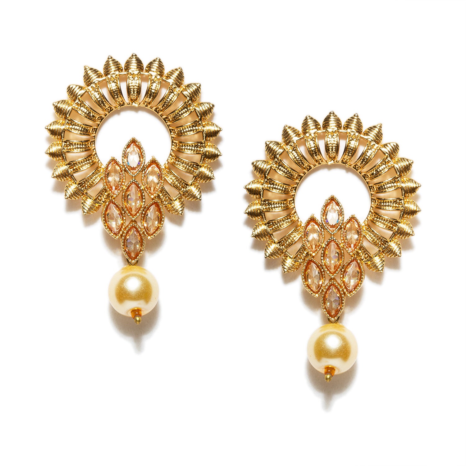 bindhani gold plated drop pearl radiance stone sunflower stud earrings for women girls