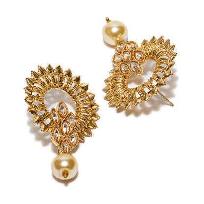 bindhani gold plated drop pearl radiance stone sunflower stud earrings for women girls