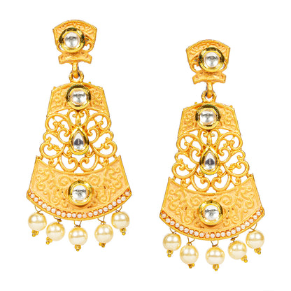 bindhani gold plated drop pearl yellow meenakari kundan stone drop dangle earrings for women and girls