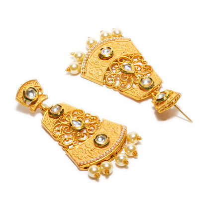 bindhani gold plated drop pearl yellow meenakari kundan stone drop dangle earrings for women and girls