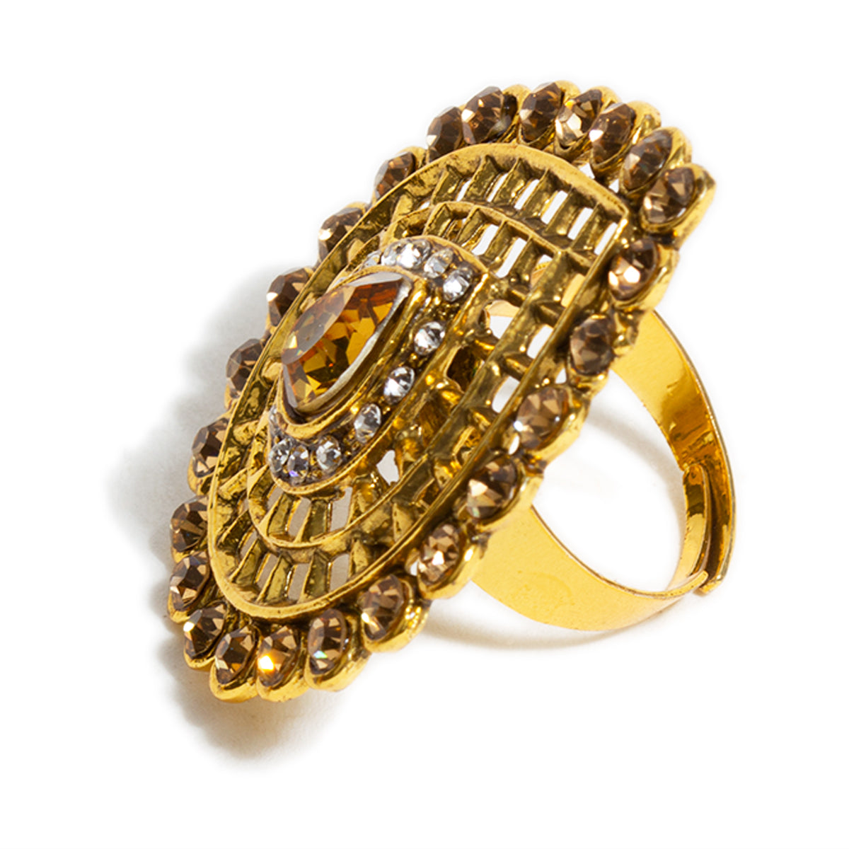 bindhani gold plated golden white stone adjustable finger ring for women and girls