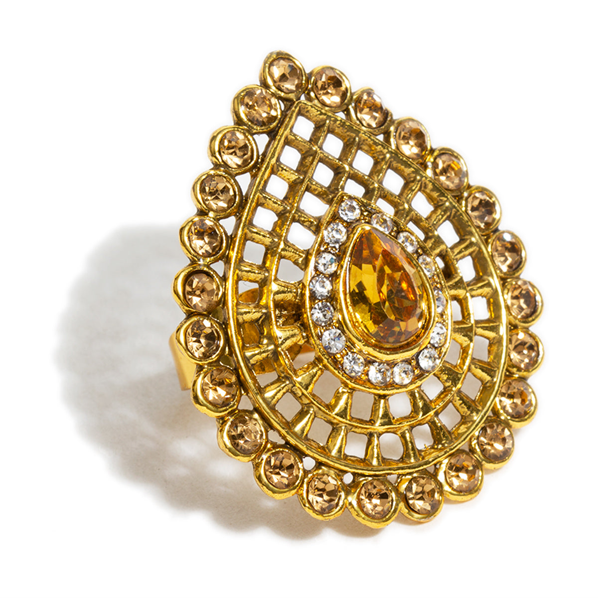 Buy Women's Pear Shaped Gold-Plated Jali Work Rings By Bindhani