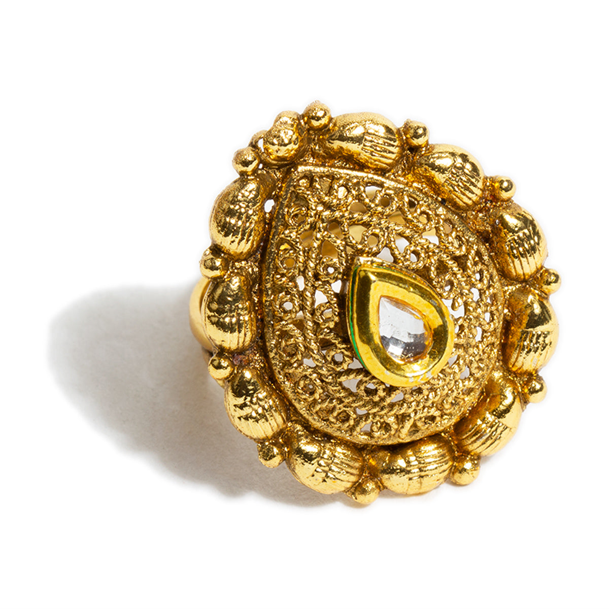 bindhani gold plated finger ring white kundan stone finger ring adjustable for women and girls