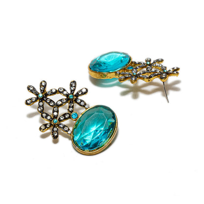 bindhani gold plated flower shape turquoise blue white stone dangle earrings for women girls