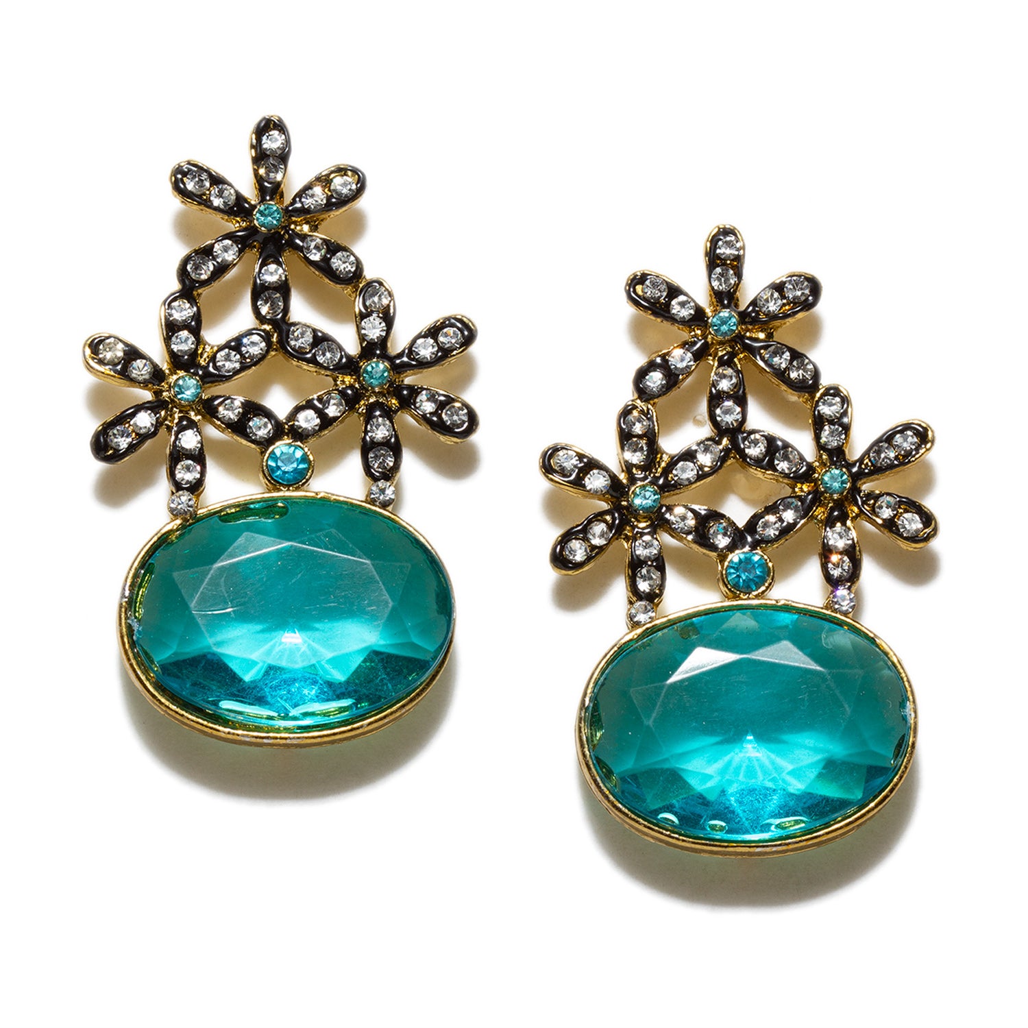 bindhani gold plated flower shape turquoise blue white stone dangle earrings for women girls