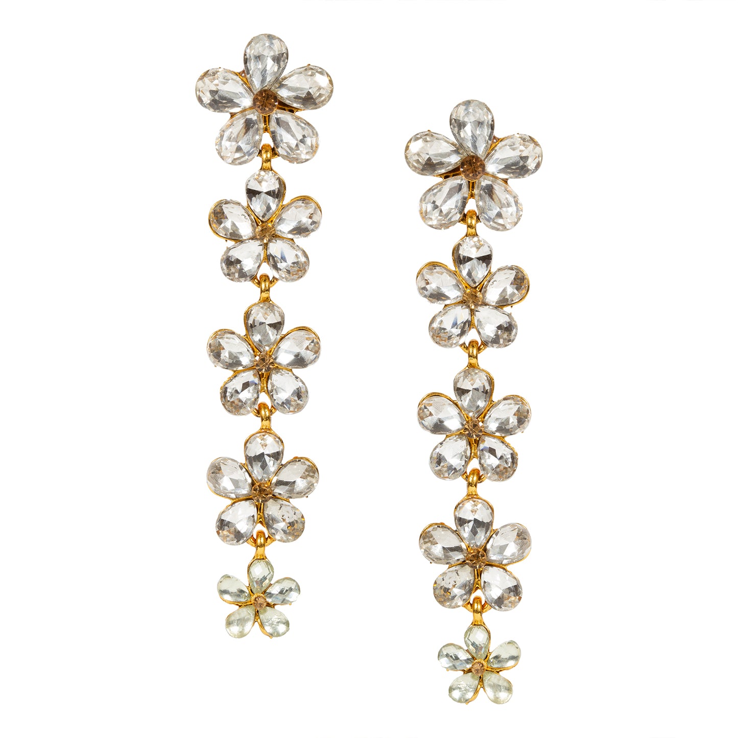 bindhani gold plated gold stone flower shape five step long gold stone earrings for women and girls