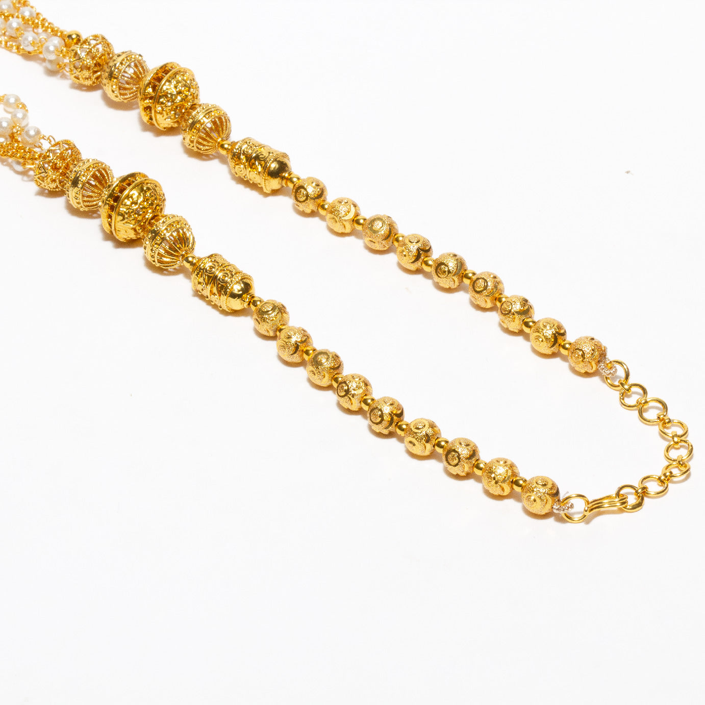 bindhani gold plated golden color moti mala necklace for women