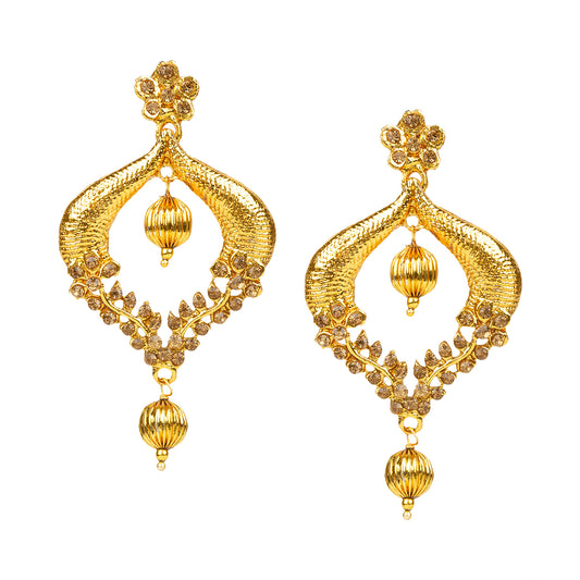 bindhani gold plated golden drop golden stone dangle earrings for women and girls