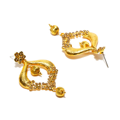 bindhani gold plated golden drop golden stone dangle earrings for women and girls