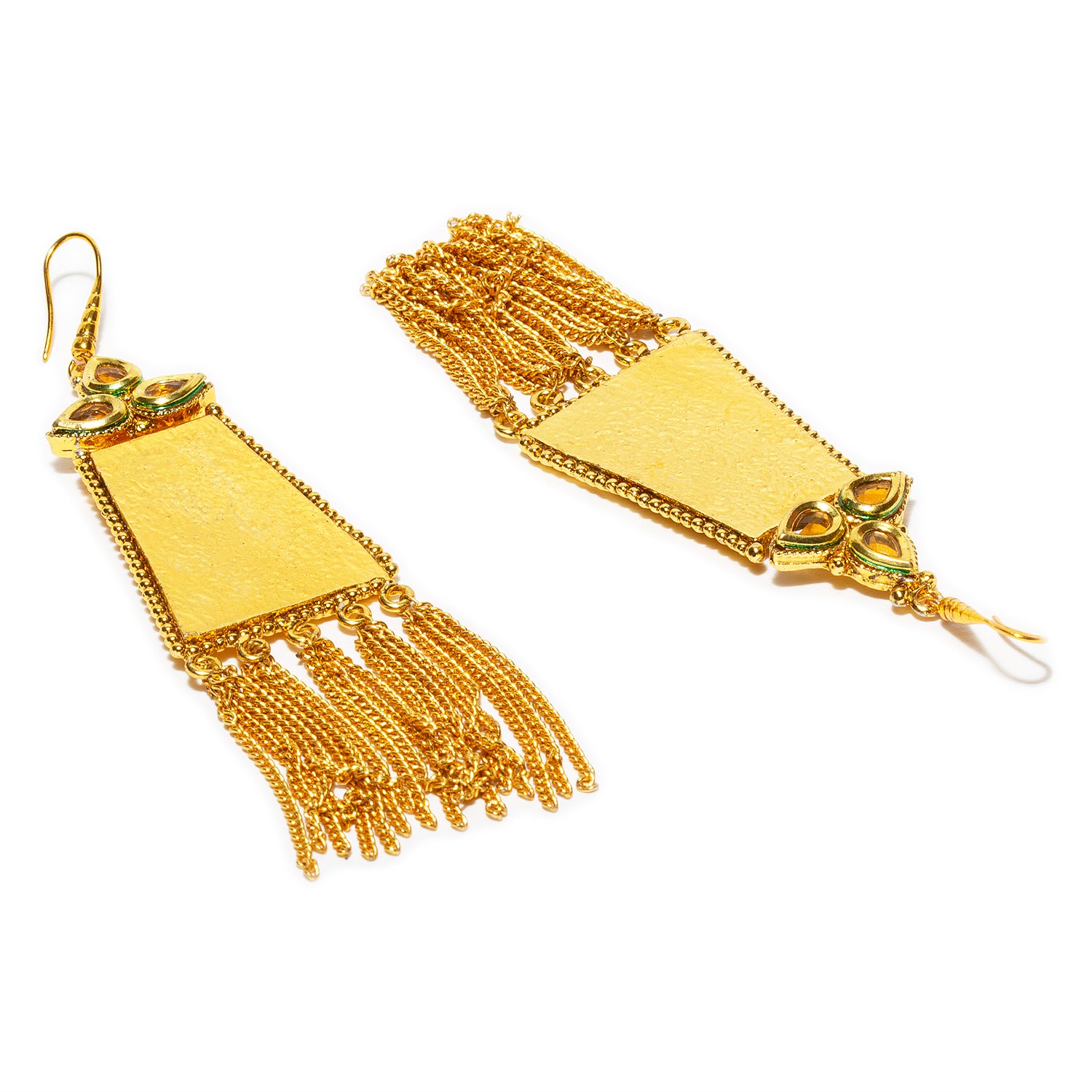 bindhani gold plated golden kundan stone long tassel earrings secured with fish hook earwire for women and girls