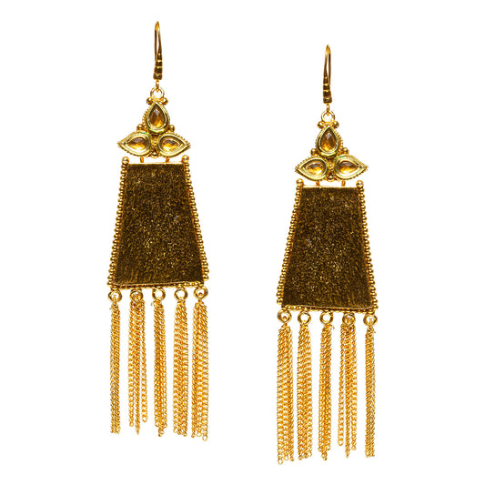 bindhani gold plated golden kundan stone tassel earrings secured with fish hook earwire for women and girls