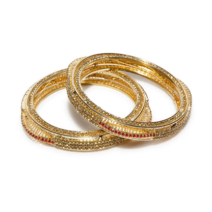 bindhani gold plated golden red stone bangle sets for women