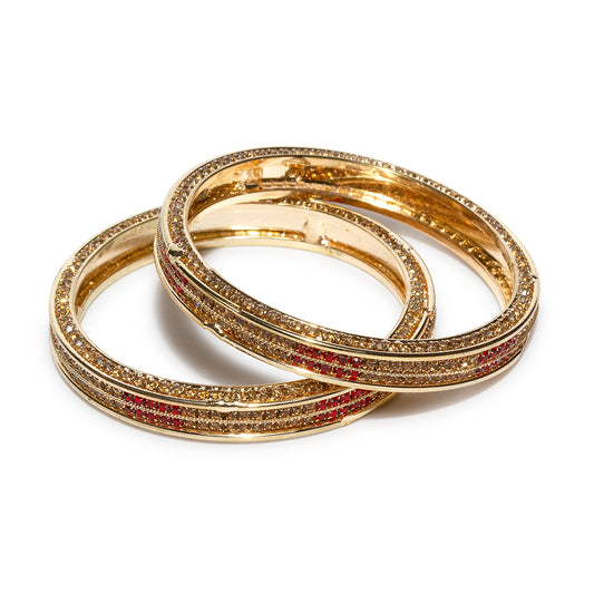 bindhani gold plated golden red stone bangle sets for women