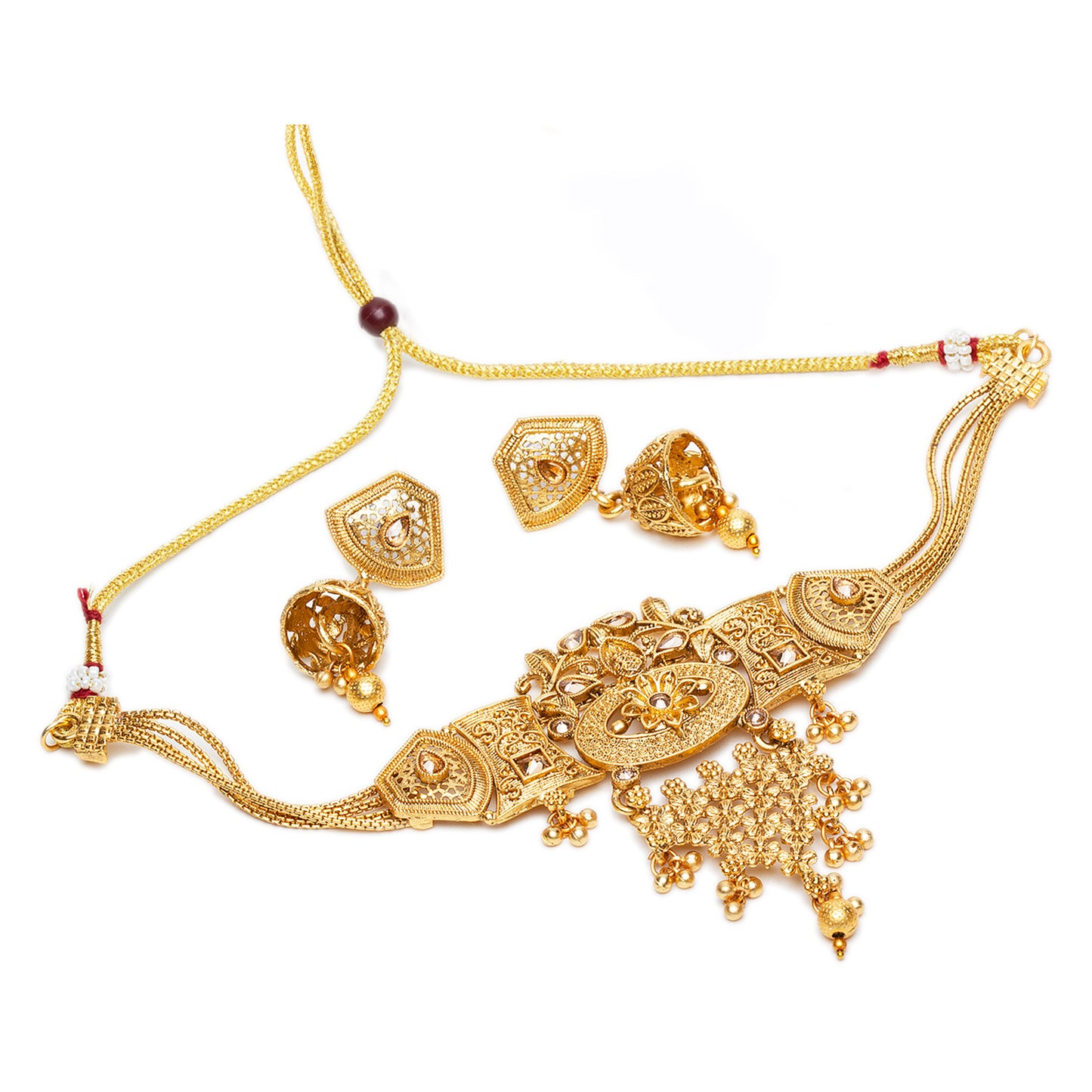 bindhani gold plated golden south india choker necklace jhumka earrings set for women girls