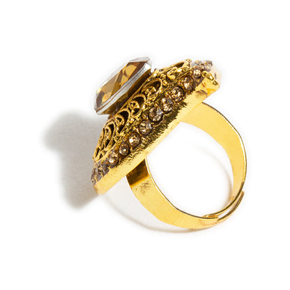 bindhani gold plated golden stone adjustable finger ring for women and girls