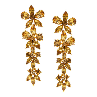 bindhani gold plated golden stone flower shape four step long golden stone earrings for women and girls