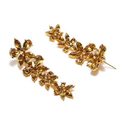 bindhani gold plated golden stone flower shape four step long golden stone earrings for women and girls