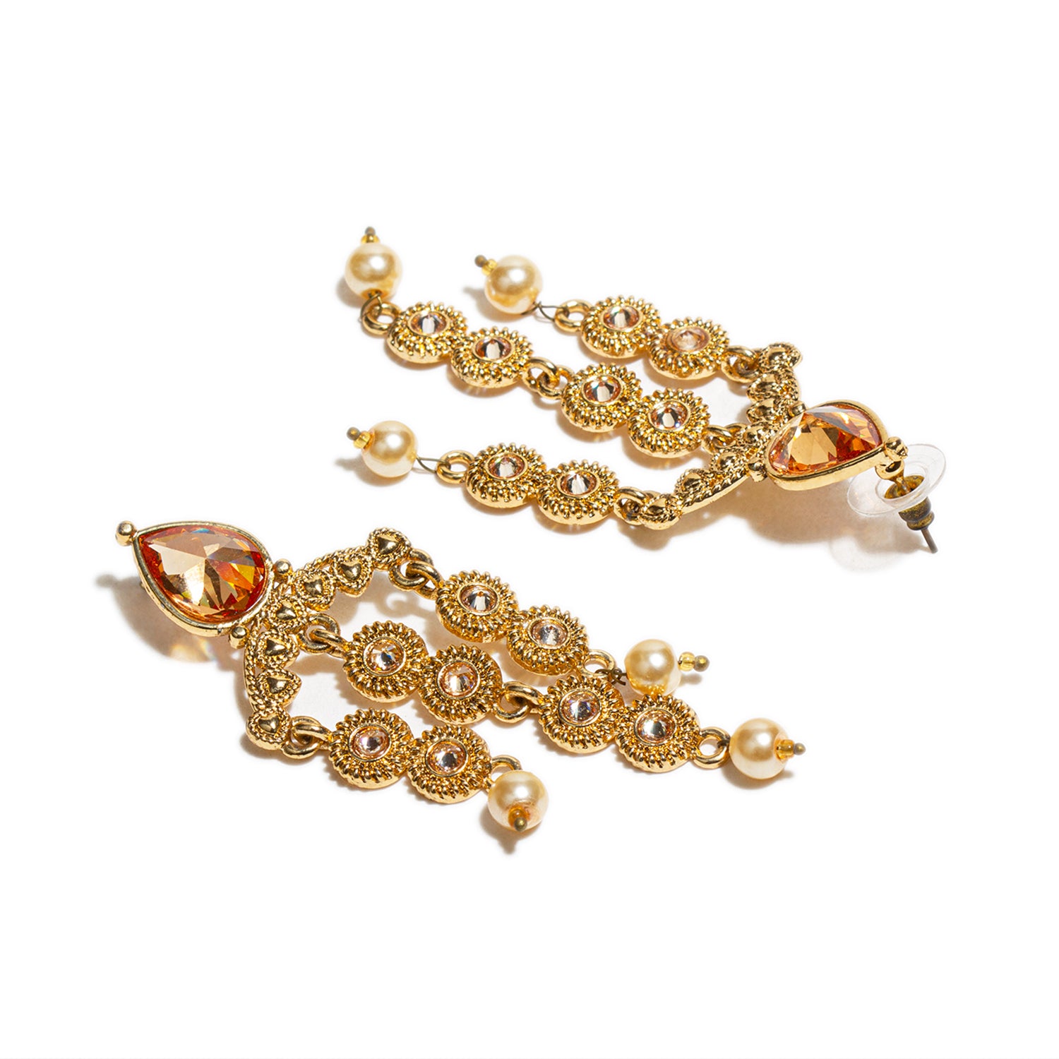 bindhani gold plated golden stone pearl drop earrings for women girls