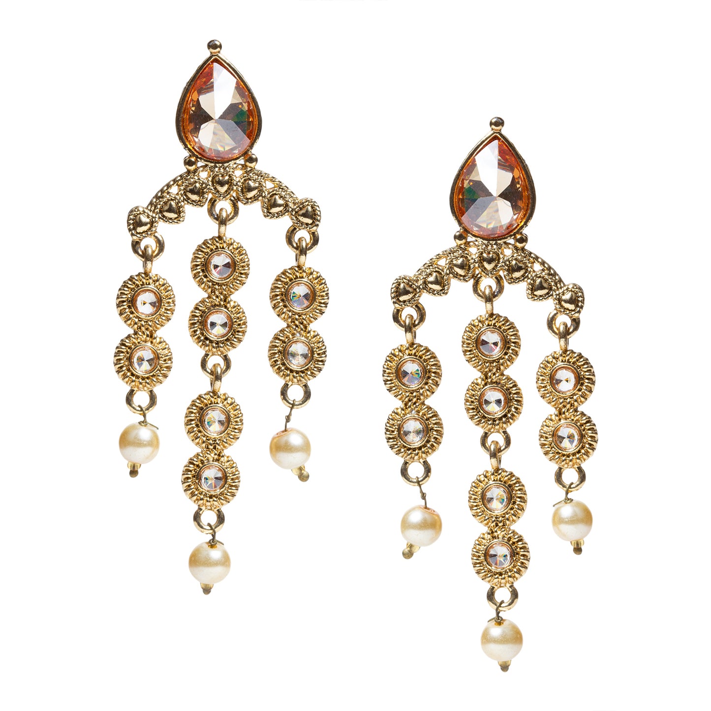 bindhani gold plated golden stone pearl drop earrings for women girls