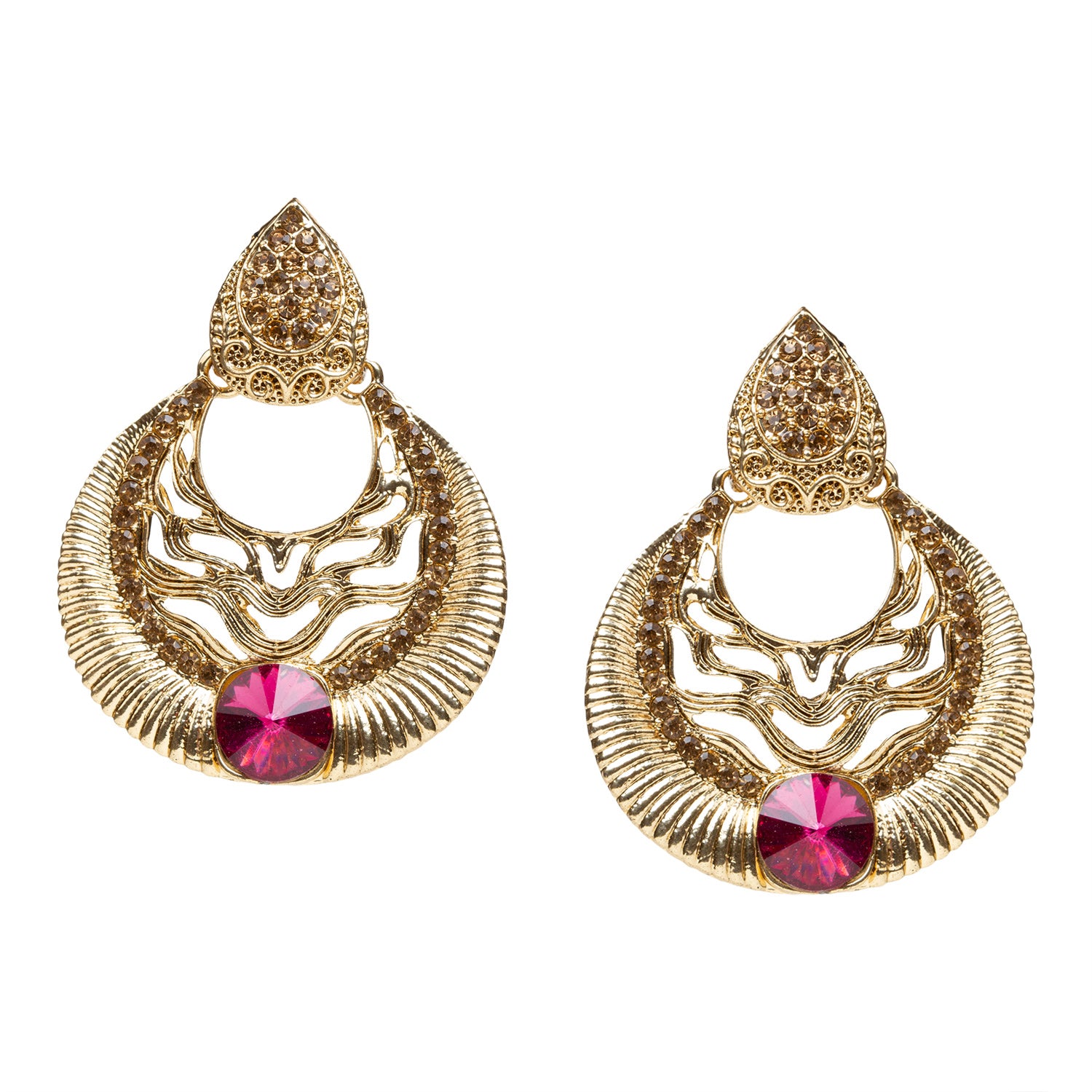 bindhani gold plated golden stone pink stone earrings for women girls