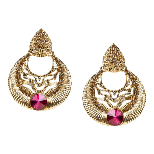 bindhani gold plated golden stone pink stone earrings for women girls