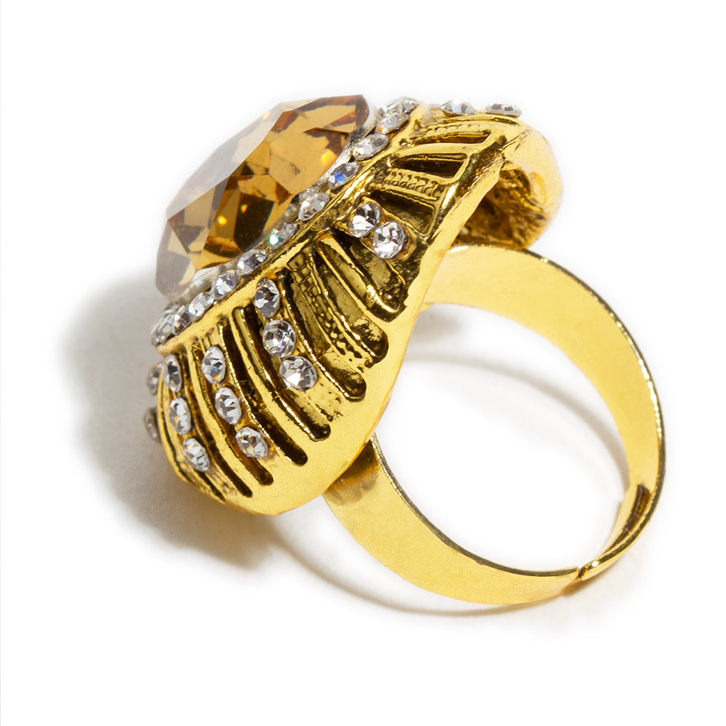 bindhani gold plated golden white stone adjustable finger ring for women and girls
