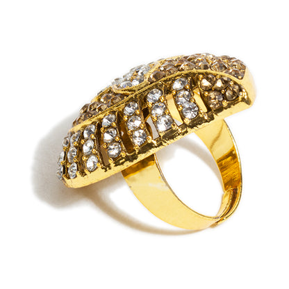 bindhani gold plated golden white stone adjustable finger ring for women and girls