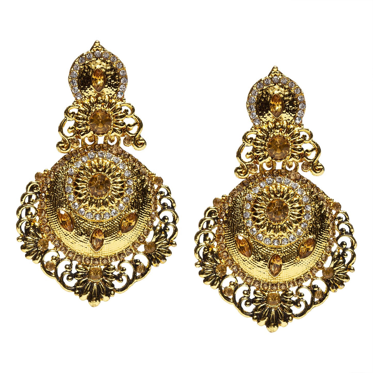 bindhani gold plated golden white stone dangler earrings for women and girls