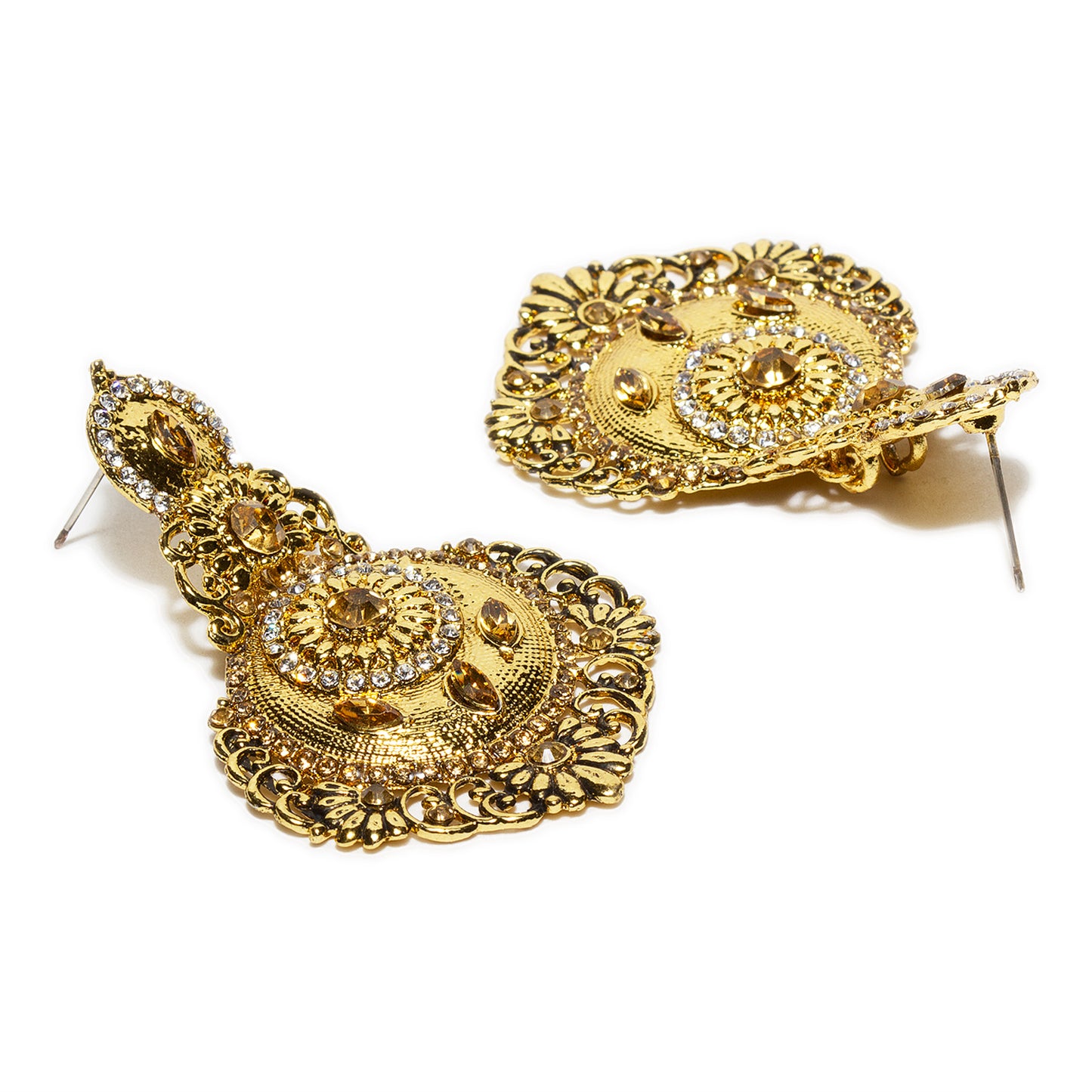 bindhani gold plated golden white stone dangler earrings for women and girls