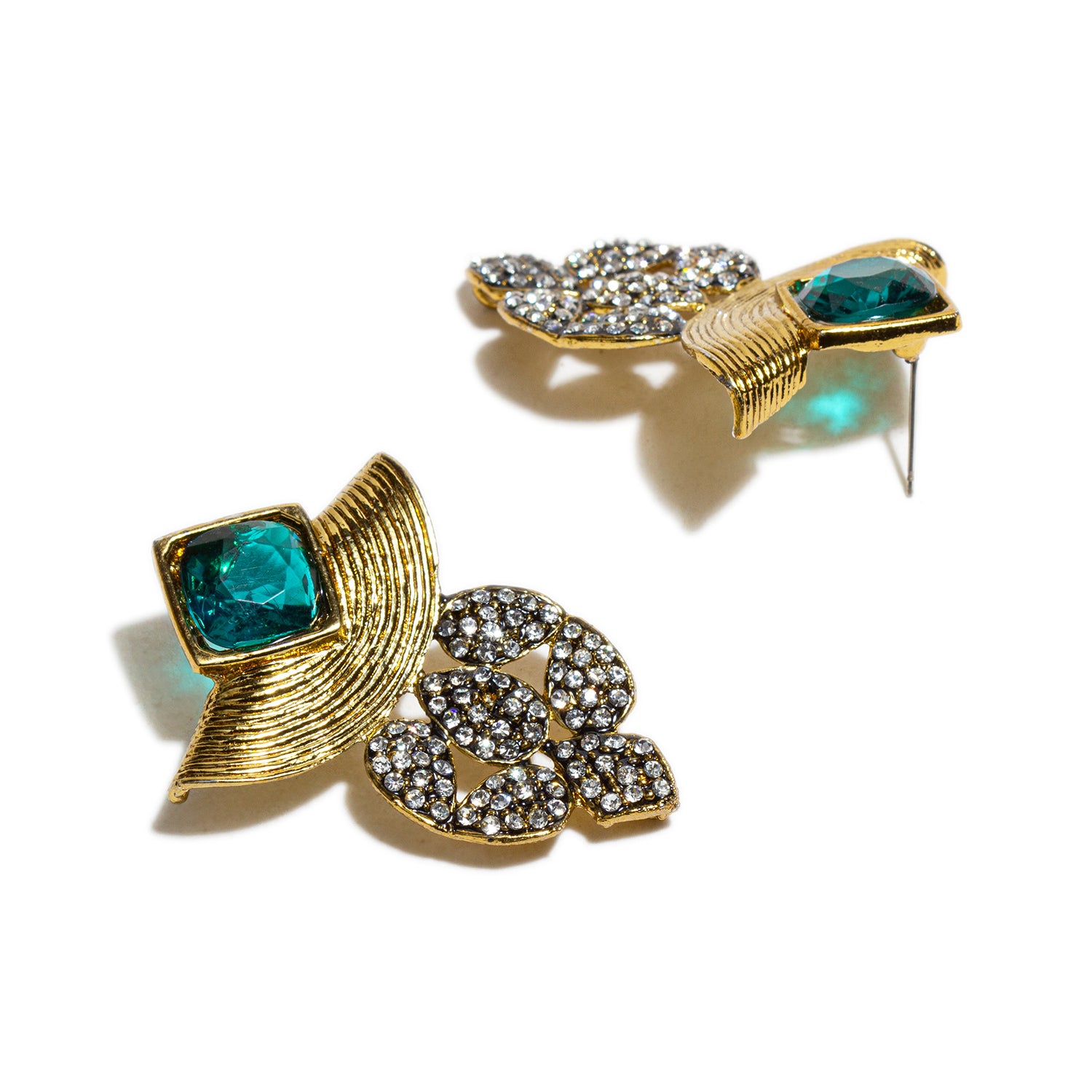 bindhani gold plated green and white stone earrings for women