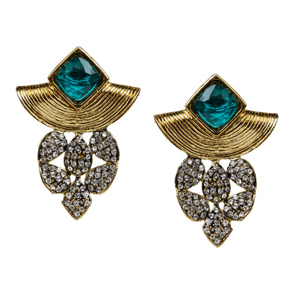 bindhani gold plated green and white stone earrings for women