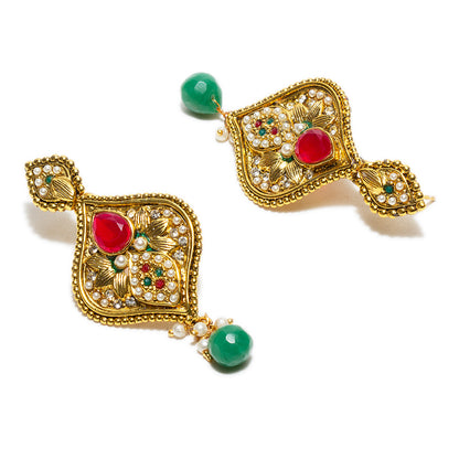 Gold-Plated Red & Green Earrings