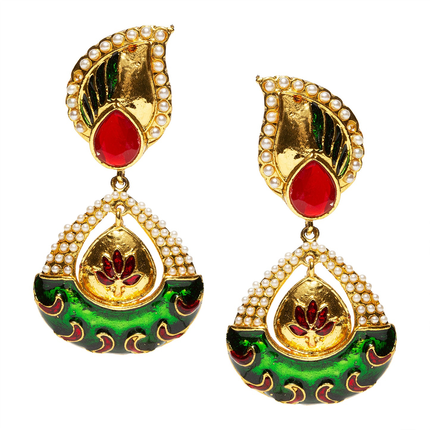 bindhani gold plated green meenakari earrings for women girls