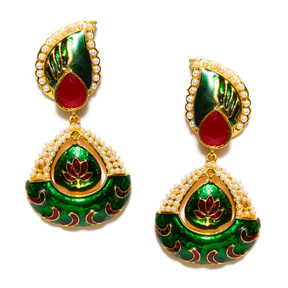 bindhani gold plated green meenakari earrings for women girls