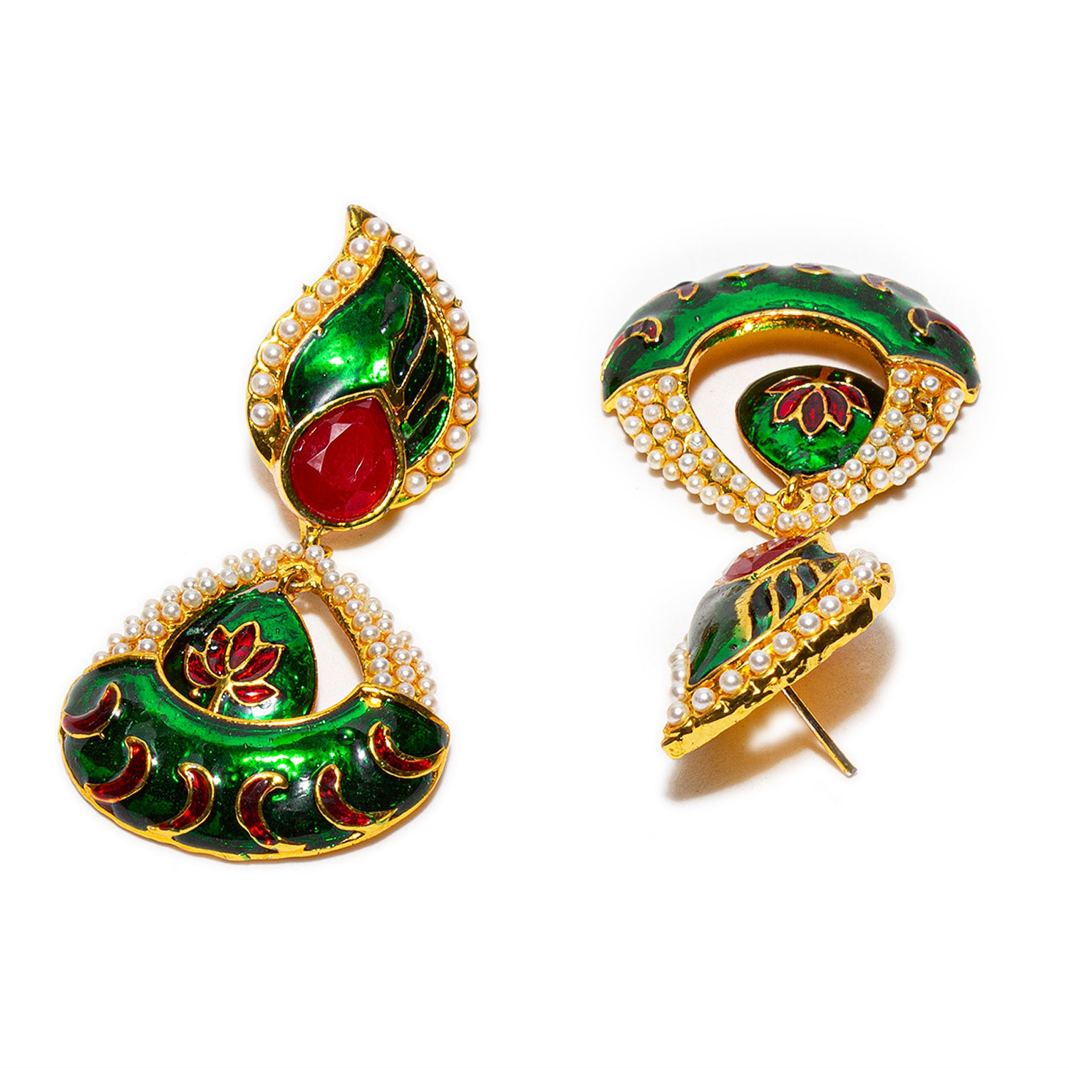 bindhani gold plated green meenakari earrings for women girls