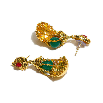 bindhani gold plated green pearl drop red stone jhumaka earring for women girls