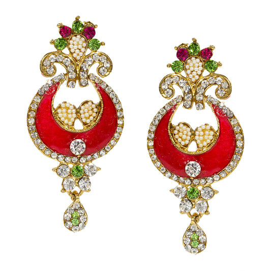 bindhani gold plated green pink white stone beads pink meenakari earrings for women and girls