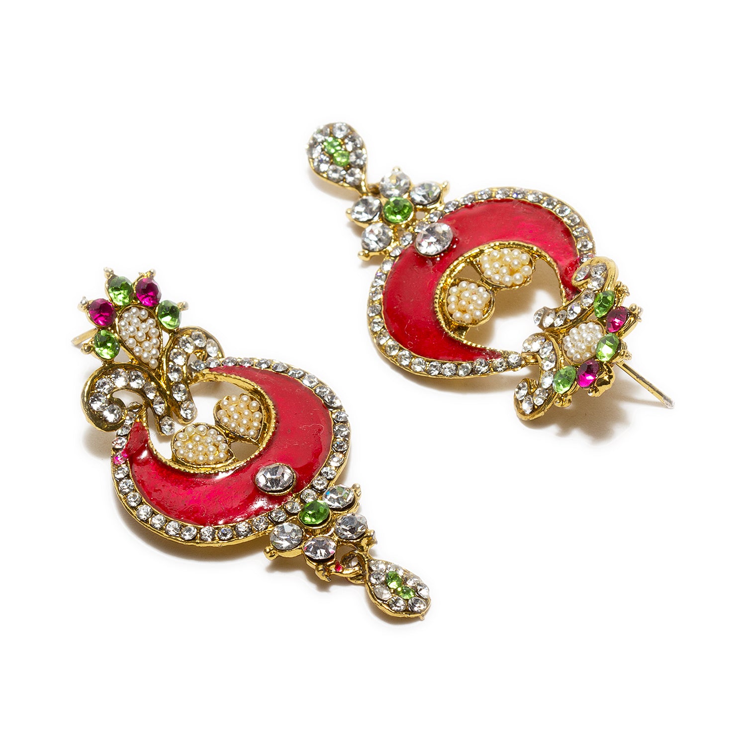 bindhani gold plated green pink white stone beads pink meenakari earrings for women and girls