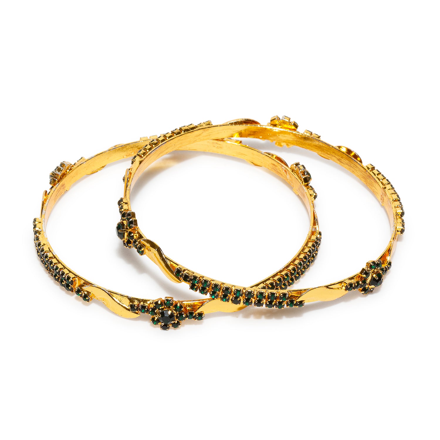 bindhani gold plated green stone bangles set for women and girls