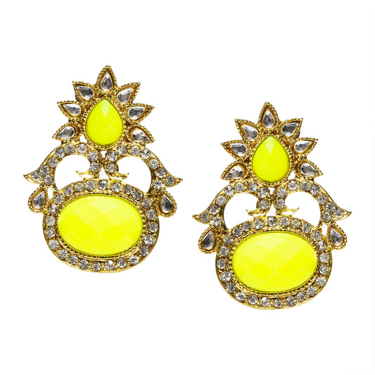 bindhani gold plated green white kundan stone earrings for women and girls