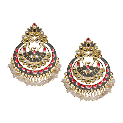 bindhani gold plated grey beads kundan stone meeanakari chandball earrings for women girls