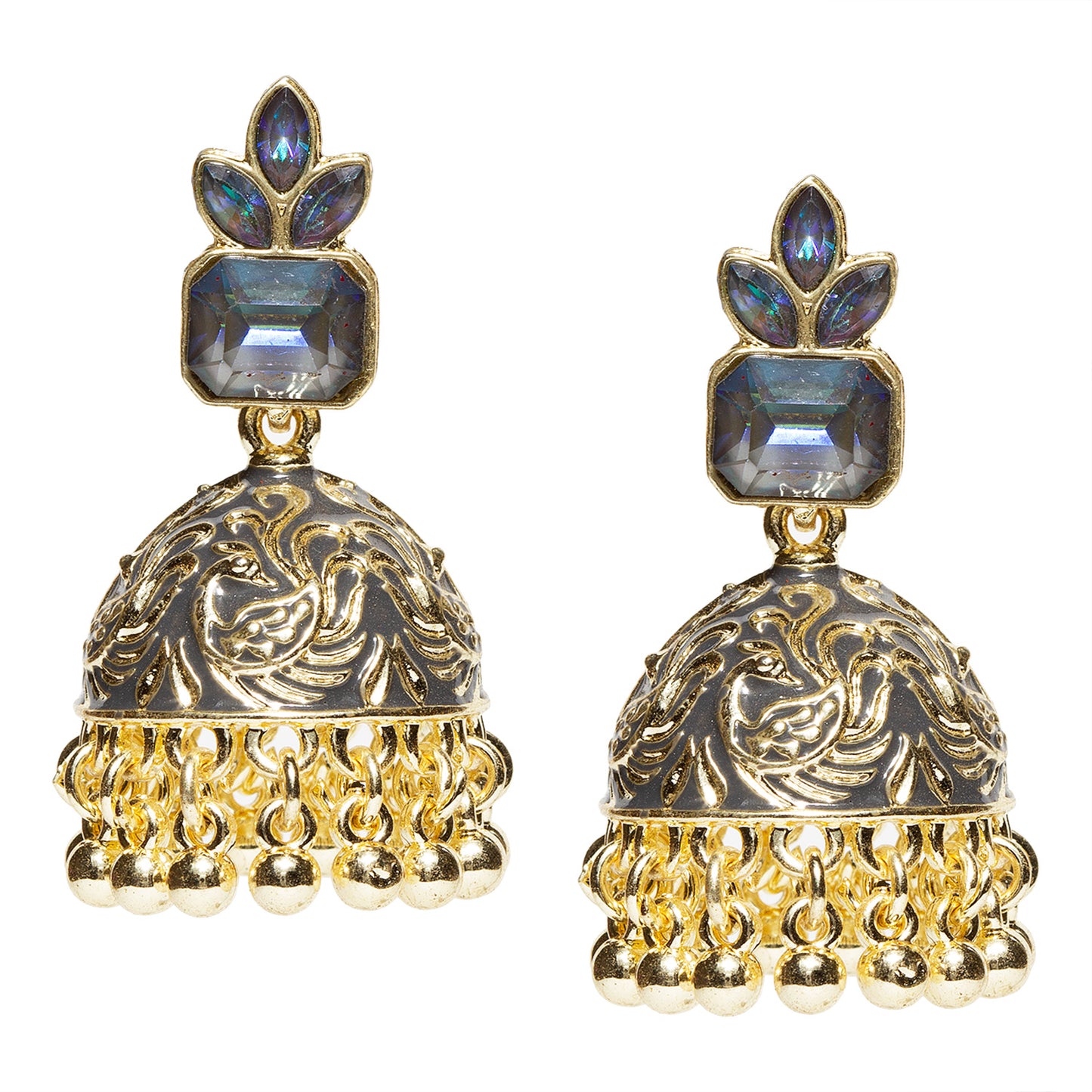 bindhani gold plated grey meenakari jhumka earring for women girls